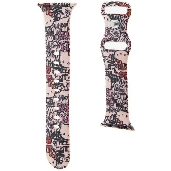 Pasek Hello Kitty do Watch 38/40/41mm strap Silicone Tags Graffiti Różowy