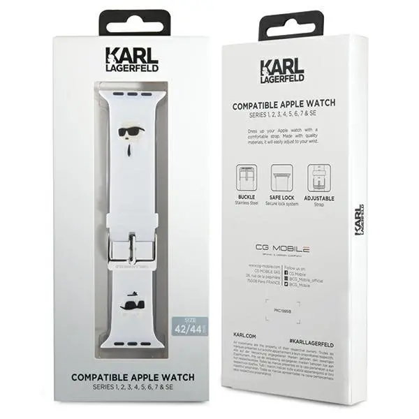 Pasek Karl Lagerfeld do Watch 42/44/45/49mm strap 3D Rubber Karl&Choupette Heads Biały