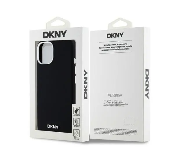 DKNY Hardcase Liquid Silicone Small Metal Logo MagSafe do iPhone 15 Plus Czarny