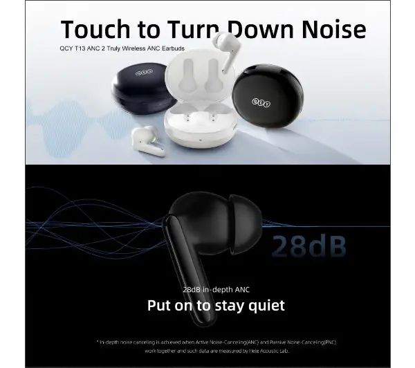 QCY T13 ANC2 Dokanałowe Bluetooth 5.3 Biały