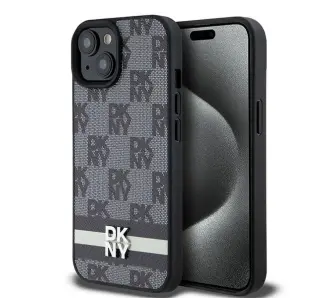 Etui DKNY Leather Checkered Mono Pattern & Printed Stripes do iPhone 14 Czarny