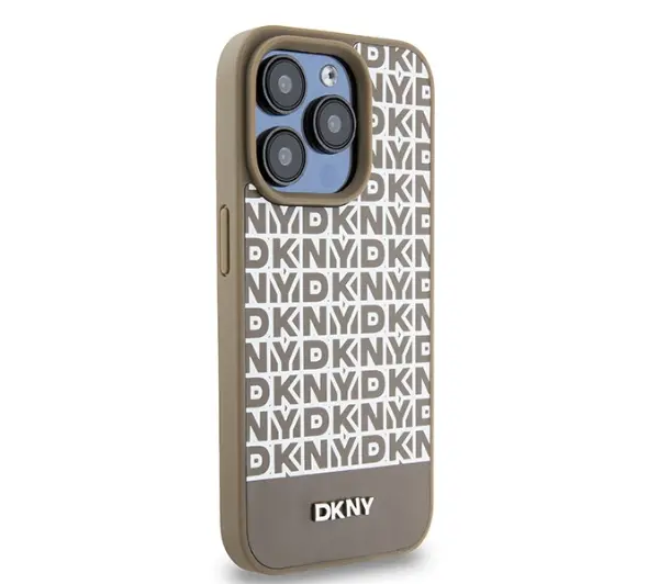 DKNY Leather Printed Pattern Metal Logo MagSafe do iPhone 15 Pro Max Brązowy