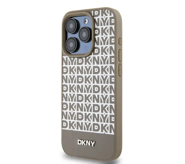 DKNY Leather Printed Pattern Metal Logo MagSafe do iPhone 15 Pro Max Brązowy