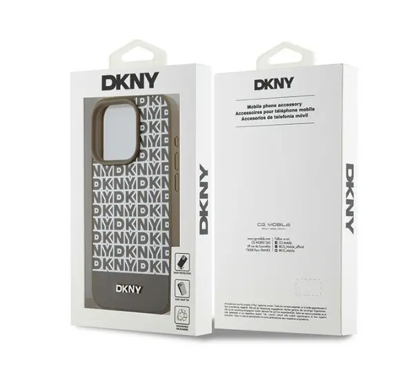 DKNY Leather Printed Pattern Metal Logo MagSafe do iPhone 15 Pro Max Brązowy