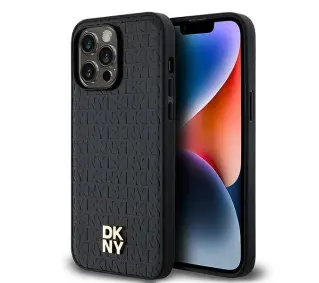 DKNY Hardcase Leather Pattern Metal Logo MagSafe DKHMP14LPSHRPSK do iPhone 14 Pro Czarny