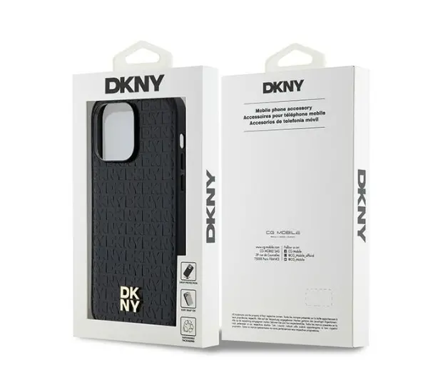 DKNY Hardcase Leather Pattern Metal Logo MagSafe DKHMP14LPSHRPSK do iPhone 14 Pro Czarny