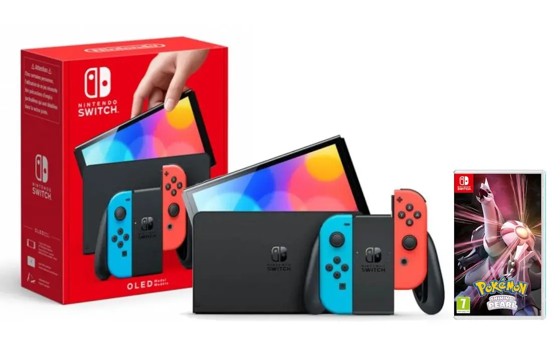 Konsola Nintendo Switch OLED Czerwono-niebieski + Pokemon Shining Pearl