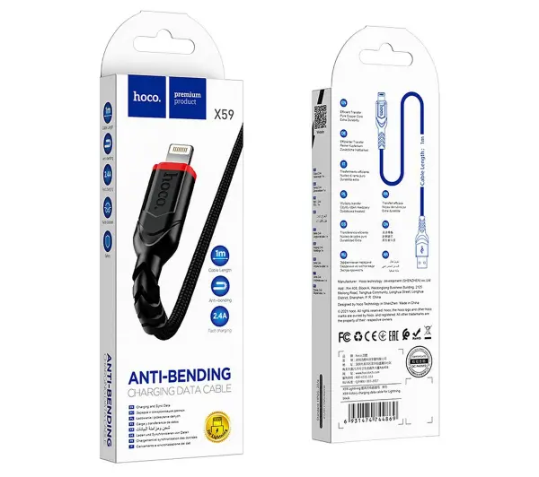 Hoco X59 USB-A do Lightning 1m Czarno-czerwony