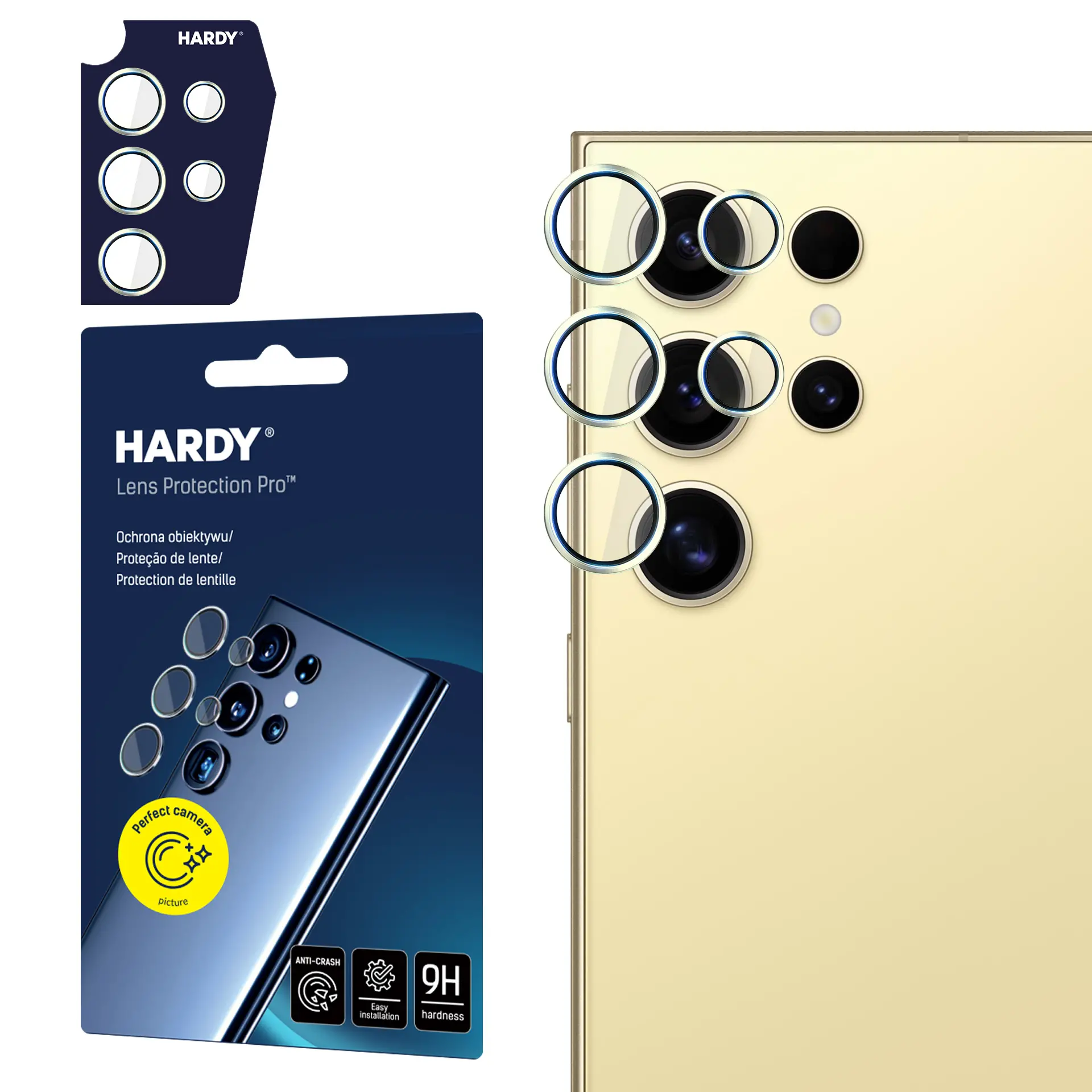 Szkło hartowane 3mk Hardy Lens Protection Pro Yellow na aparat Samsung Galaxy S24 Ultra
