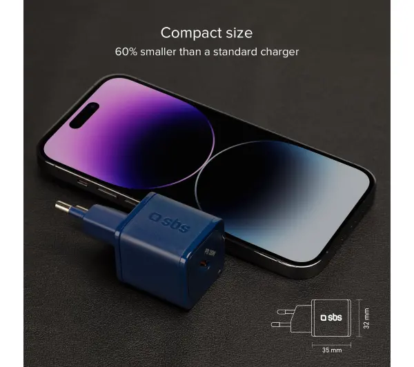 SBS NanoTube GaN PD20W USB-C Niebieski