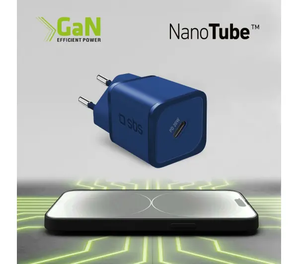 SBS NanoTube GaN PD20W USB-C Niebieski