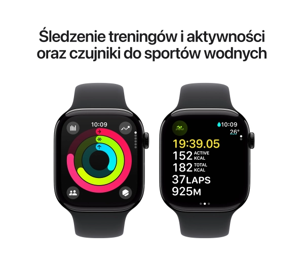 Apple Watch Series 10 GPS AI + Cellular AI 42mm aluminium onyks pasek sportowy czarny S/M - Kup na Raty - RRSO 0%