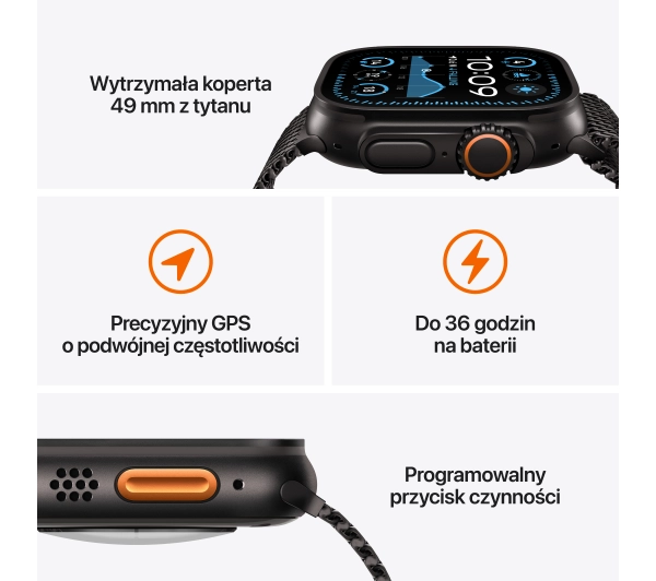 Apple Watch Ultra 2 GPS + Cellular koperta z tytanu czarna 49mm opaska Trail czarny M/L - Kup na Raty - RRSO 0%