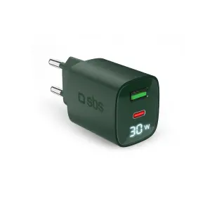 SBS LCD GaN PD30W USB-C USB-A Zielony