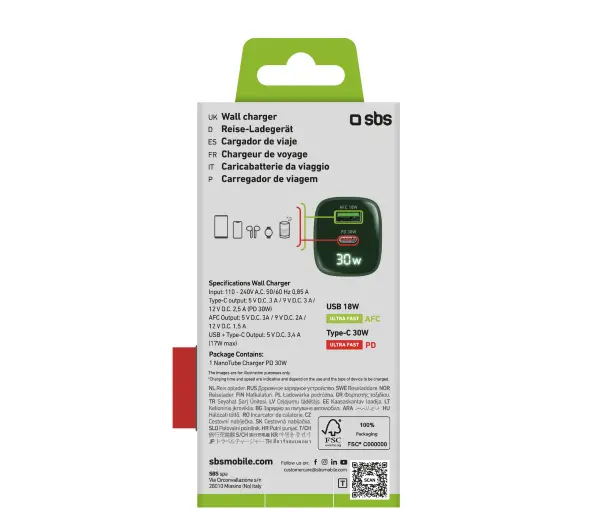 SBS LCD GaN PD30W USB-C USB-A Zielony