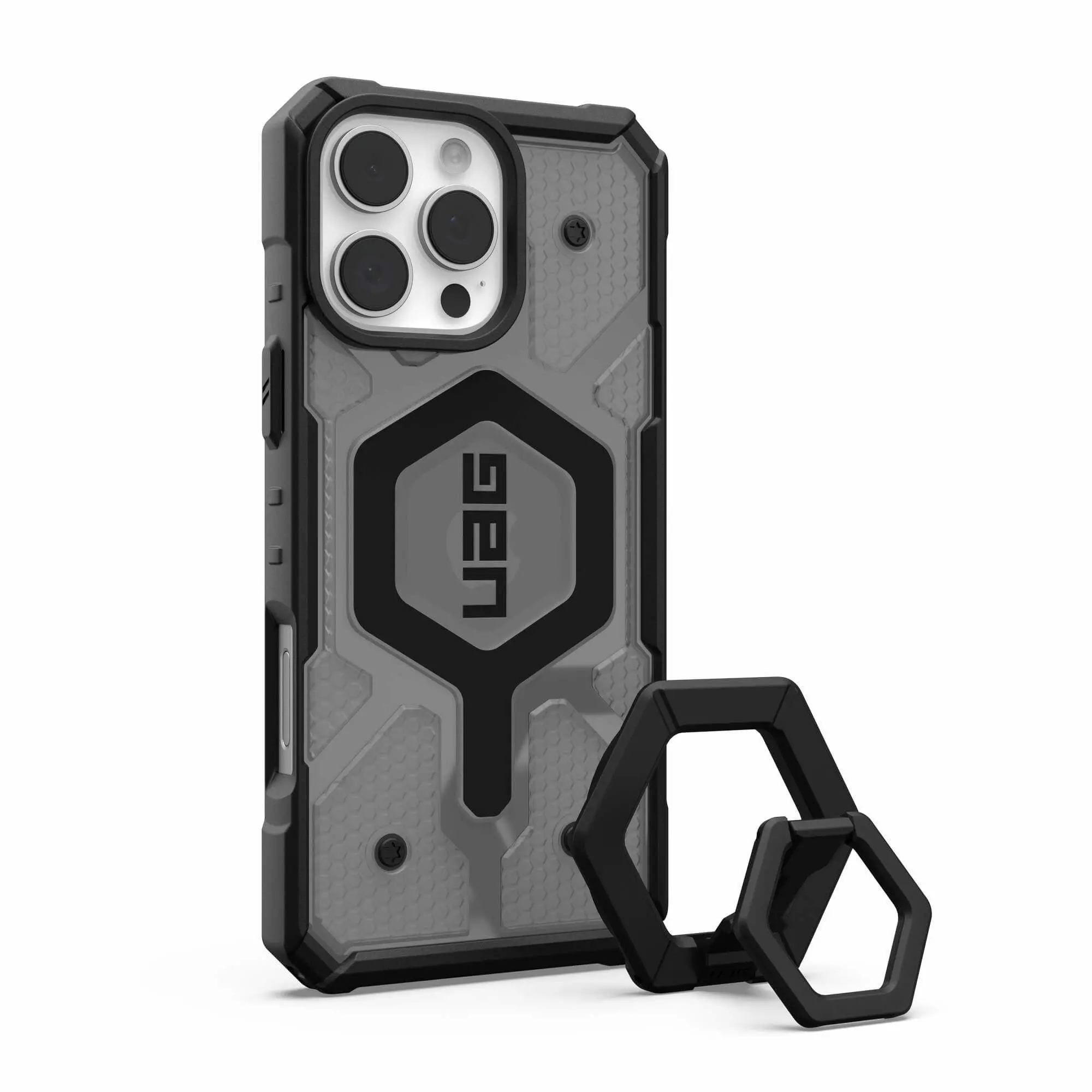 Etui UAG Bundle Pathfinder Clear Case Magsafe agnetic Ring with Stand & Grip do iPhone 16 Pro Max Ash