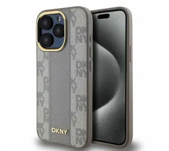 Etui DKNY Leather Checkered Mono Pattern MagSafe do iPhone 15 Pro Beżowy