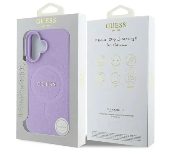Guess Saffiano MagSafe do iPhone 16 Fioletowy