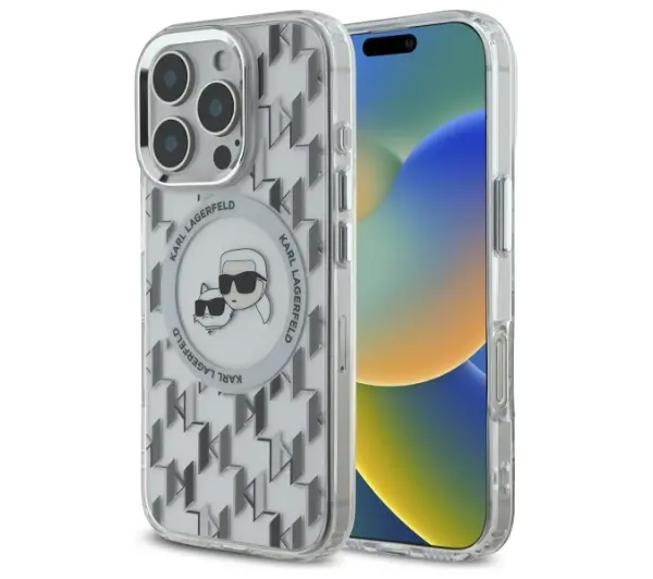 Karl Lagerfeld IML Monogram Karl&Choupette Head MagSafe do iPhone 16 Pro Przezroczysty