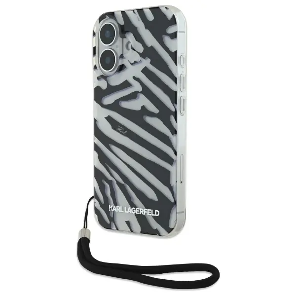 Etui Karl Lagerfeld IML Zebra Pattern & Cord do iPhone 16 Czarny