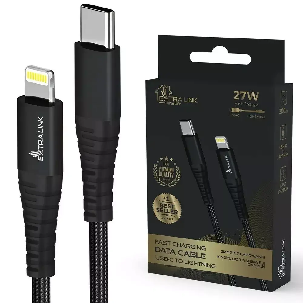 Kabel Extralink USB-C do Lightning Smart Life 27W 2m Czarny
