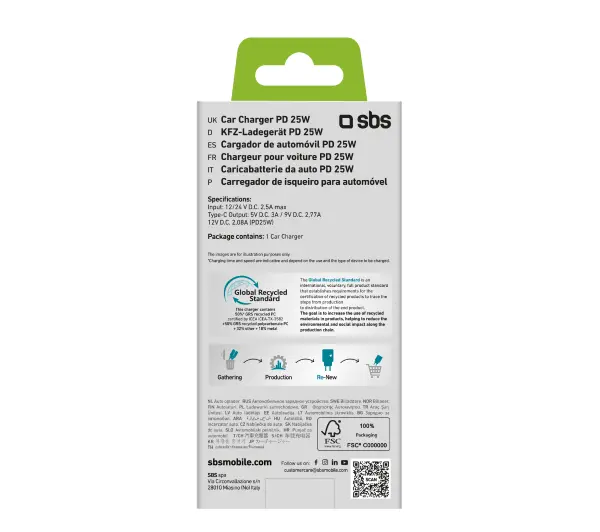 SBS ECO Car GRS USB-C 25W Niebieski