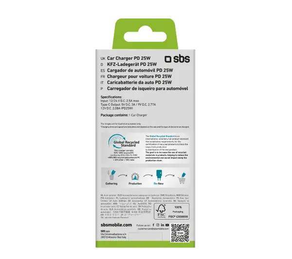SBS ECO Car GRS USB-C 25W Zielony