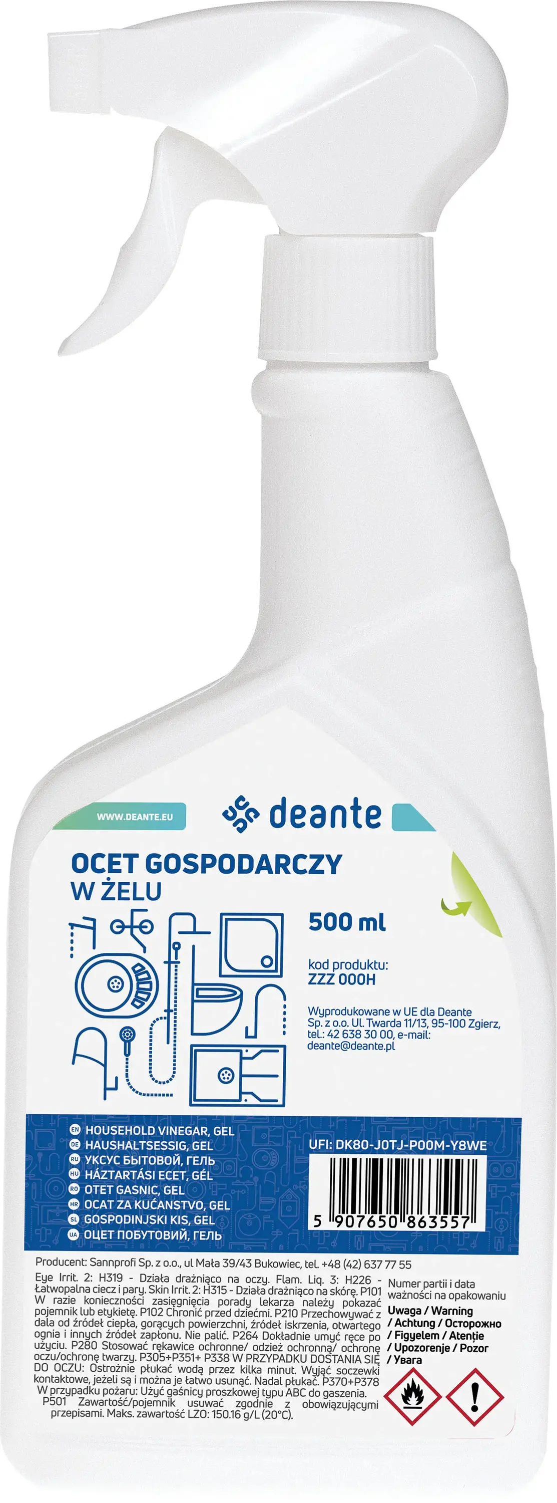 Produkt czyszczący Deante ocet gospodarczy 14% w żelu 500ml
