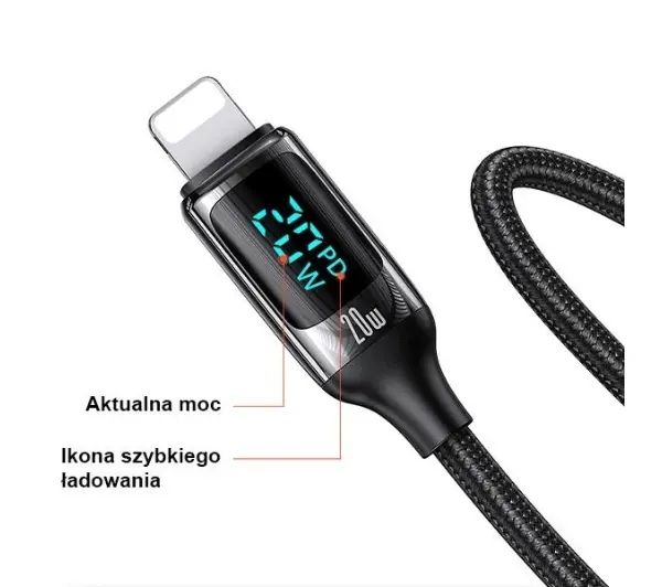 USAMS USB-C do Lightning LED 20W PD Fast Charge 1,2 Biały