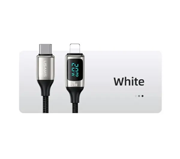 USAMS USB-C do Lightning LED 20W PD Fast Charge 1,2 Biały