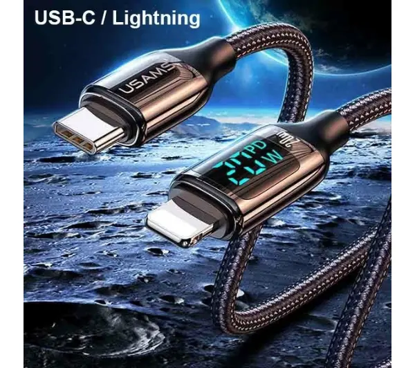 USAMS USB-C do Lightning LED 20W PD Fast Charge 1,2 Biały