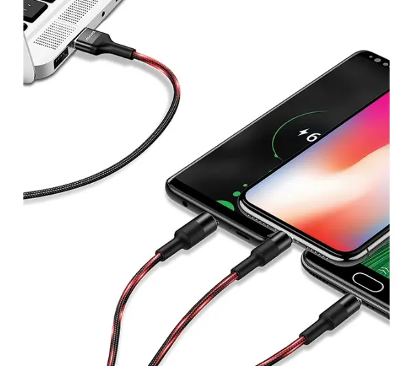 USAMS 3w1 2A lightning/microUSB/USB-C 1,5m Czarny