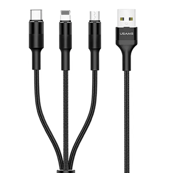 Kabel USAMS 3w1 2A lightning/microUSB/USB-C 1,5m Czarny