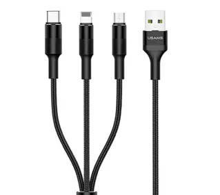 USAMS 3w1 2A lightning/microUSB/USB-C 1,5m Czarny
