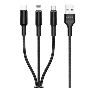 Kabel USAMS 3w1 2A lightning/microUSB/USB-C 1,5m Czarny