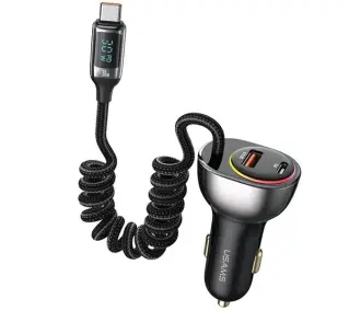 USAMS 1xUSB+1xUSB-C 60W + kabel USB-C 30W PD+QC Fast Charge Czarny