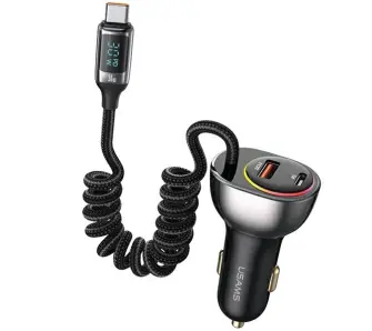 Ładowarka samochodowa USAMS 1xUSB+1xUSB-C 60W + kabel USB-C 30W PD+QC Fast Charge Czarny