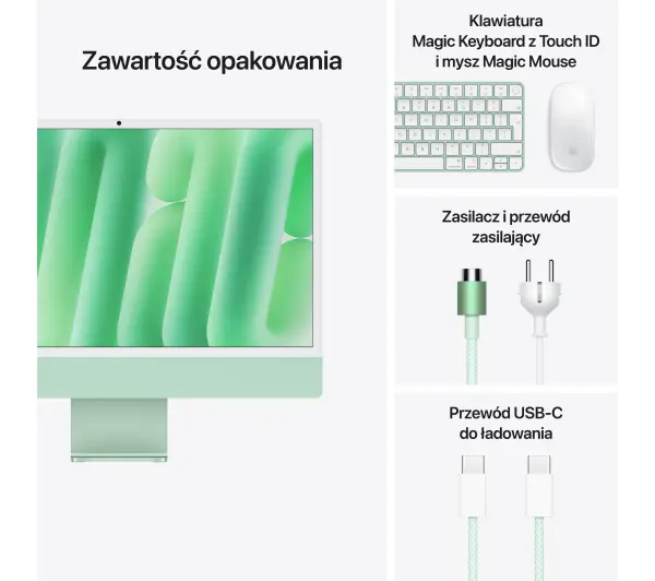 Apple iMac Retina 4.5K M4 10-rdzeni 23,5" 16GB RAM 512GB Dysk SSD macOS Zielony - Kup na Raty - RRSO 0%