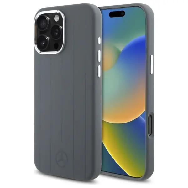 Etui Mercedes-Benz Silicone Vertical Tonal Stripes MagSafe do iPhone 16 Pro Max Szary