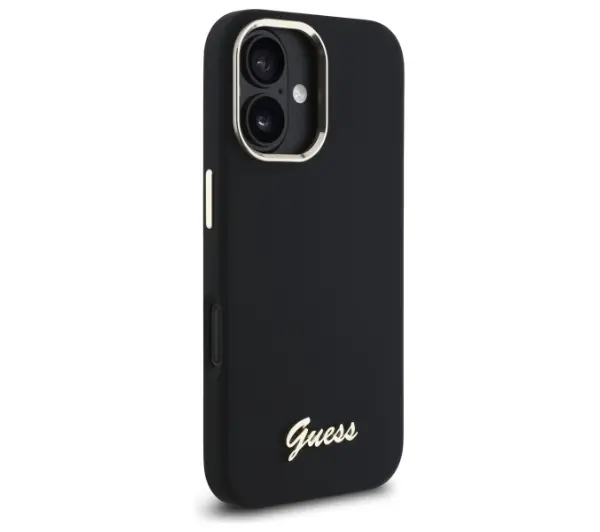 Guess Silicone Script Metal Logo & Frame do iPhone 16 Plus Czarny