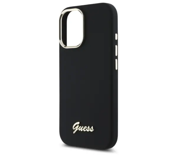 Guess Silicone Script Metal Logo & Frame do iPhone 16 Plus Czarny
