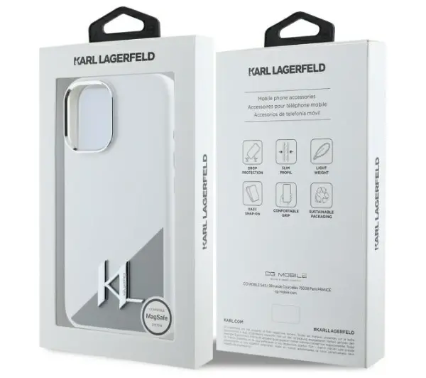 Karl Lagerfeld Silicone Initial Metal Logo MagSafe do iPhone 16 Biały