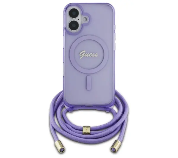 Guess Crossbody Cord Script MagSafe do iPhone 16 Fioletowy