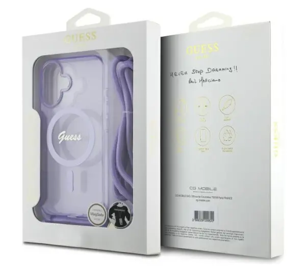 Guess Crossbody Cord Script MagSafe do iPhone 16 Fioletowy