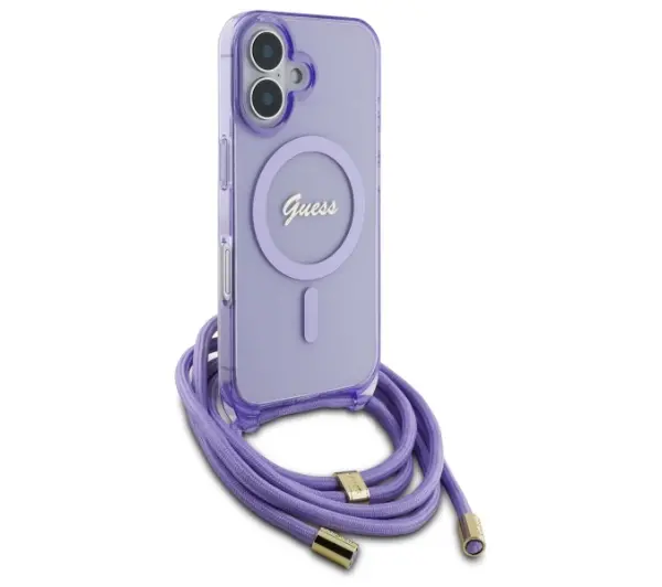 Guess Crossbody Cord Script MagSafe do iPhone 16 Fioletowy