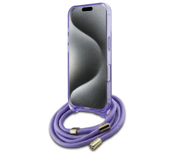 Guess Crossbody Cord Script MagSafe do iPhone 16 Fioletowy