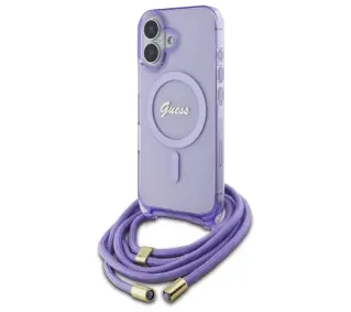 Guess Crossbody Cord Script MagSafe do iPhone 16 Fioletowy