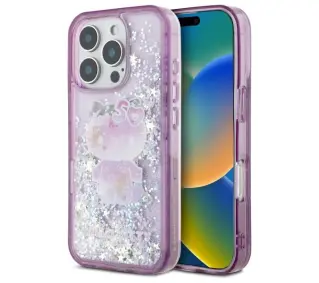 Hello Kitty Liquid Glitter 50TH Anniversary Party do iPhone 16 Pro Max Fioletowy