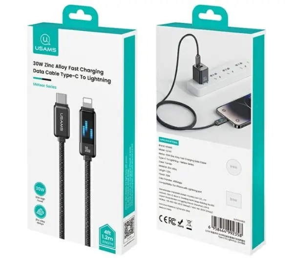 USAMS USB-C do Lightning 30W 1,2m Czarny