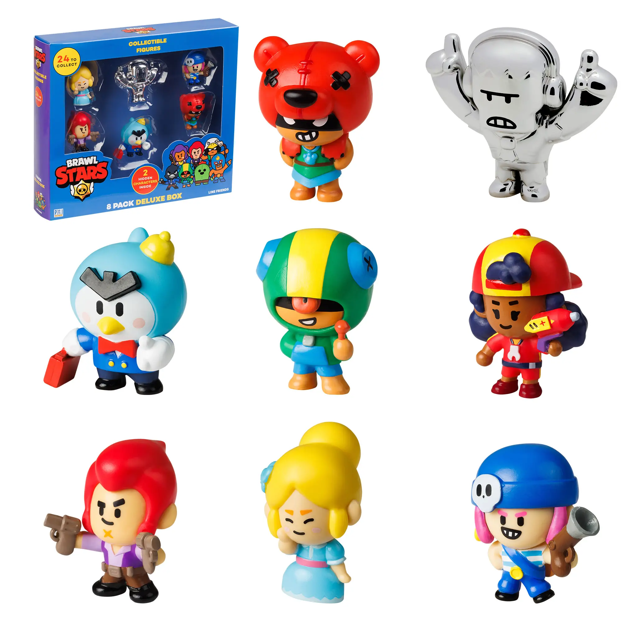 P.M.I. BRW2080 Brawl Stars Collectible Figures - 12 Pack Deluxe Box -including 2 silver and 1 gold characters (S1) (Random), Meerkleurig, Standard
